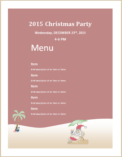 Christmas Party Menu Sheet Template Ms Word Word Excel Templates