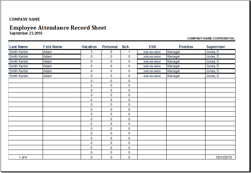 employee attendance sheet