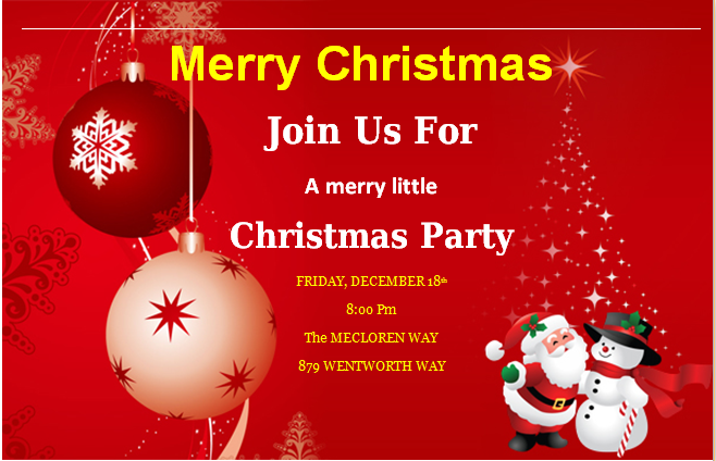 Christmas Party Invitation Cards For MS Word Edit Print