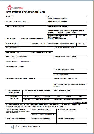 New Patient Form Template from www.wordexceltemplates.com