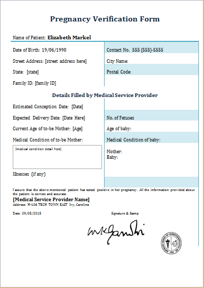 pregnancy verification form