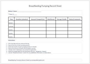 Breastfeeding Pumping Record Sheet