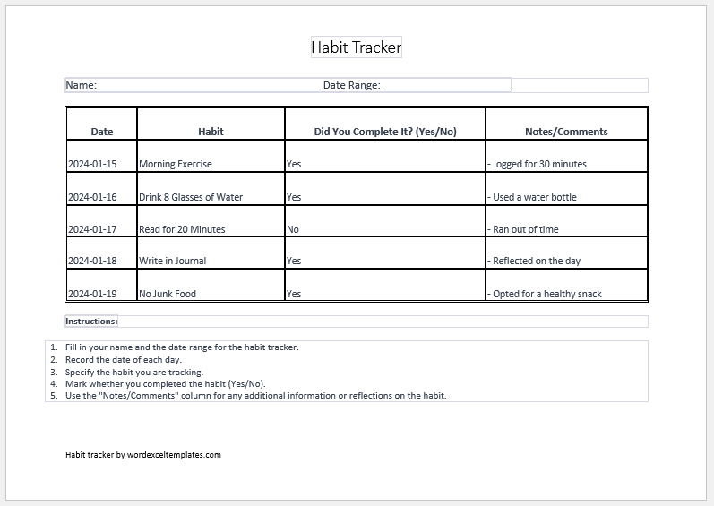 Habit tracker template