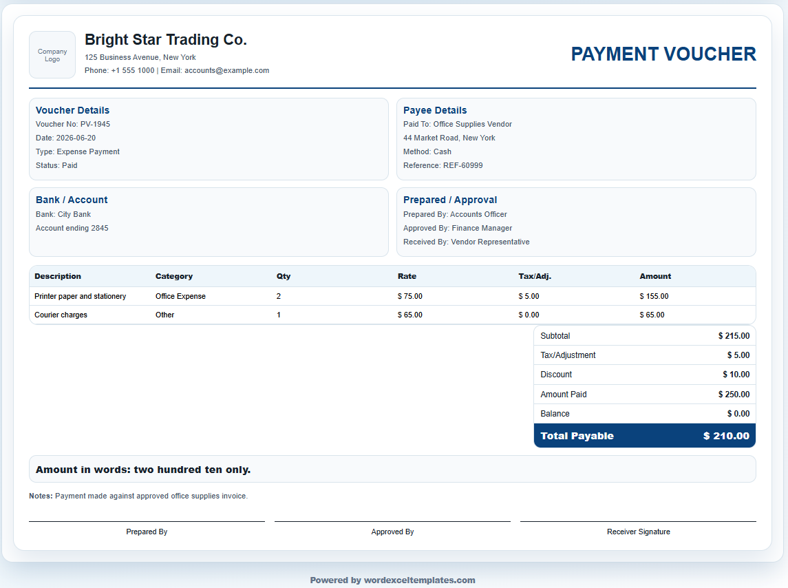 Payment Voucher Template