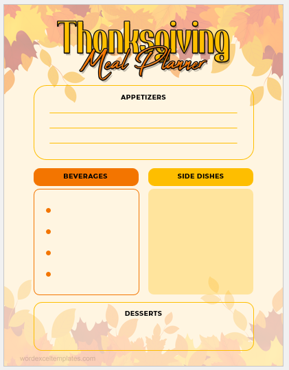 Thanksgiving meal planner template