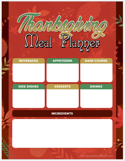 Thanksgiving meal planner template