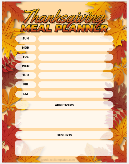 Thanksgiving Meal Planner Templates MS Word | Download Files