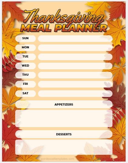 Thanksgiving meal planner template