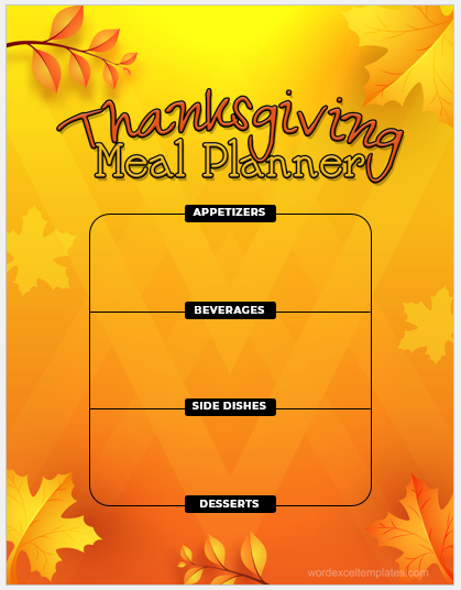 Thanksgiving meal planner template