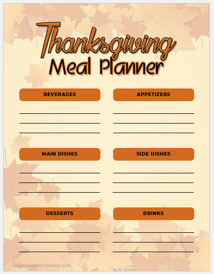 Thanksgiving meal planner template