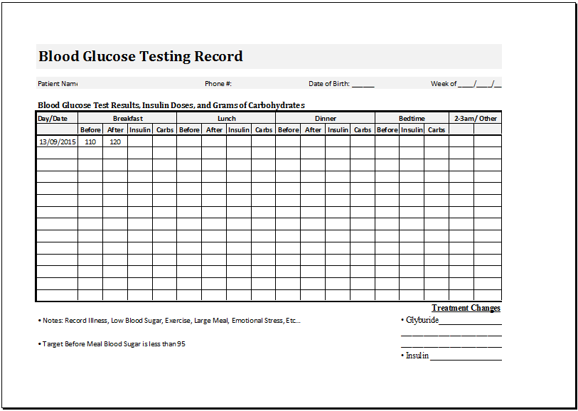 Blood glucose monitoring sheet