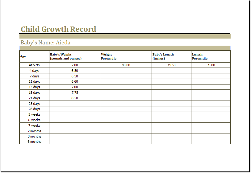 Baby Growth Chart Excel Template