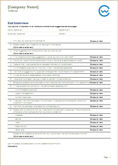 job exit interview form template