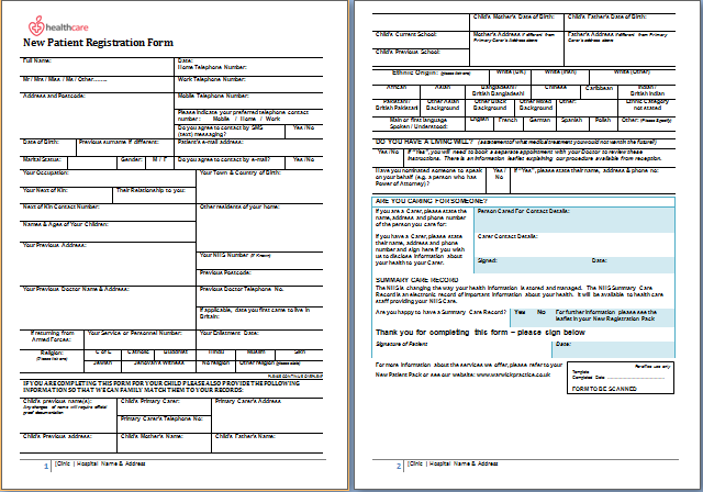 new patient information sheet