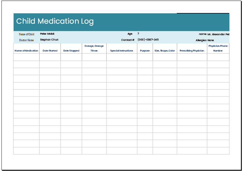 Child medication log