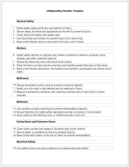 Childproofing checklist template
