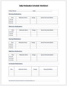 Daily Medication Schedule Worksheet