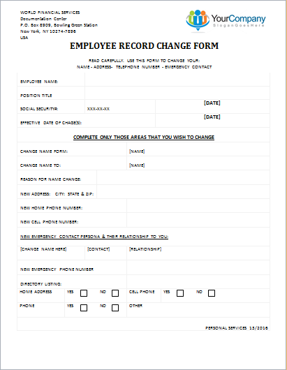 Payroll Change Form Template