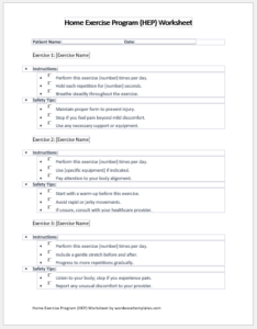 Home Exercise Program (HEP) Worksheet