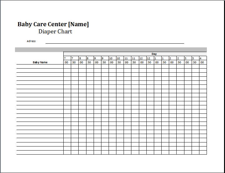 Care Center Diaper Chart – Word & Excel Templates