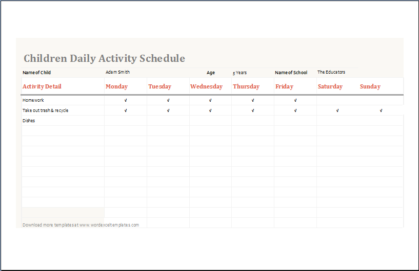 ms excel schedule template