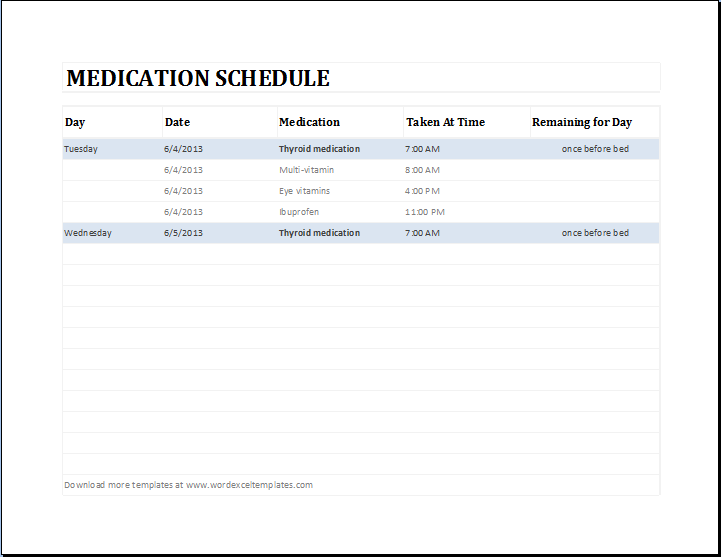 Medication Planner Chart