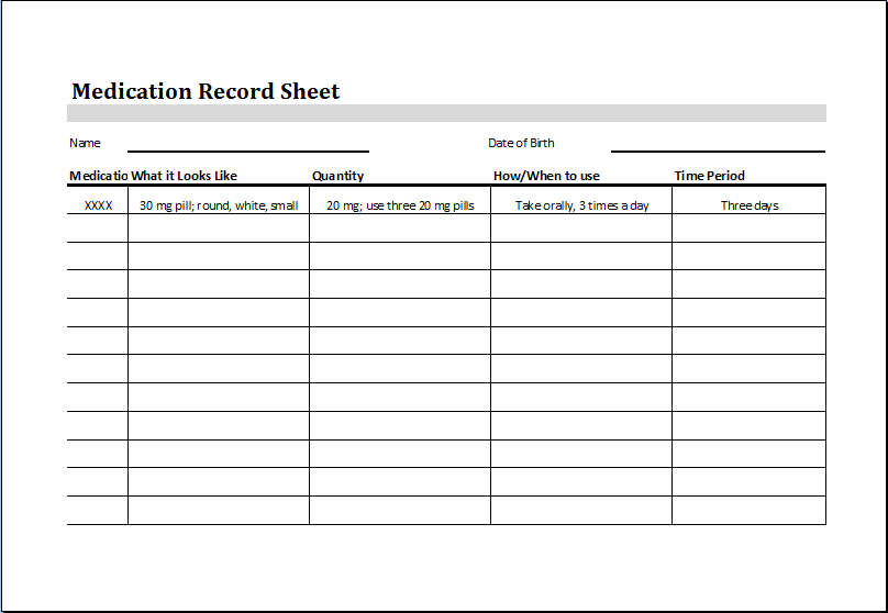 Medication Administration Chart Template