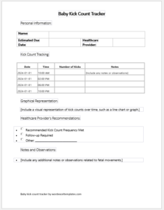 Baby kick count tracker template