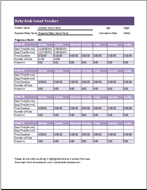 Kick Count Chart Fetal Movement