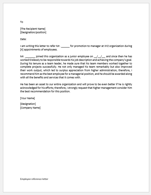 Employee reference letter sample