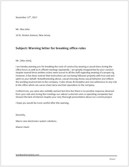 Warning Letter for Breaking Office Rules