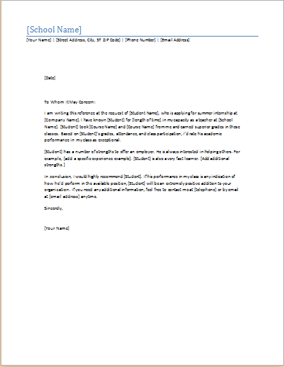 Student Reference Letter Word Template | Word & Excel Templates