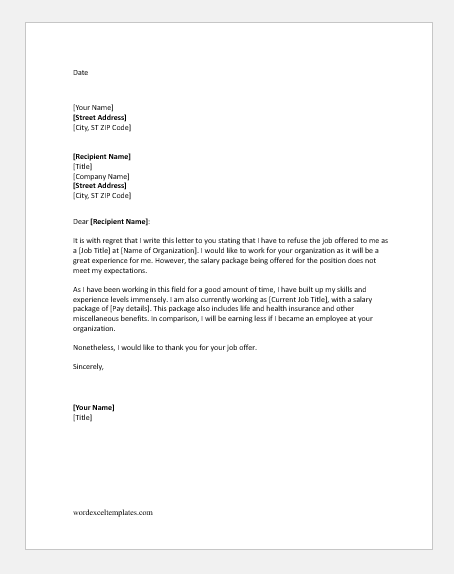 Application Rejection Letter Template from www.wordexceltemplates.com