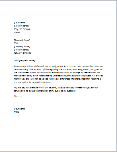 Resignation Letter Due To Bad Boss - Sample Resignation Letter