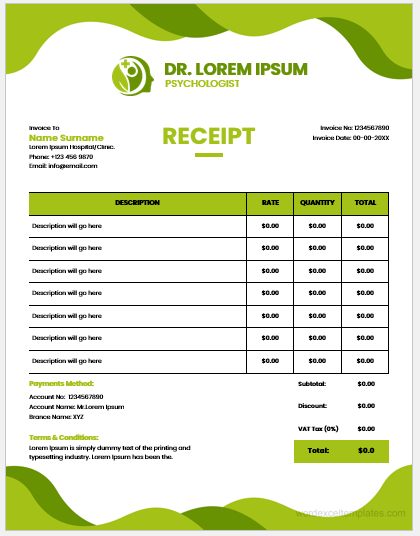 Psychologist receipt template