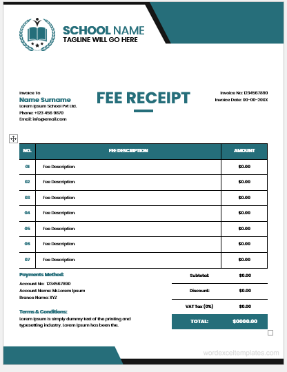 School Fee Receipt Template