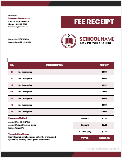 School Fee Receipt Template