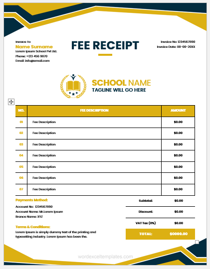 School Fee Receipt Template