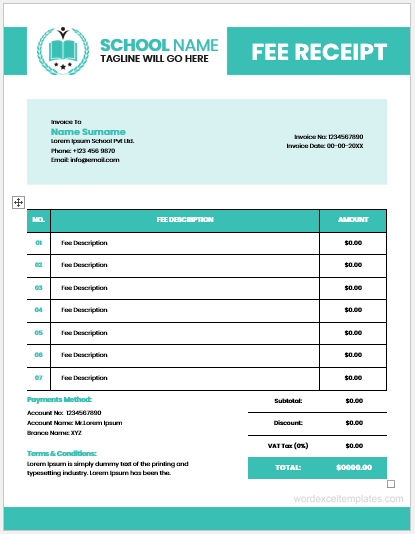 School Fee Receipt Template