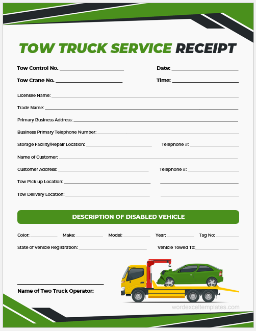 Tow truck service receipt template