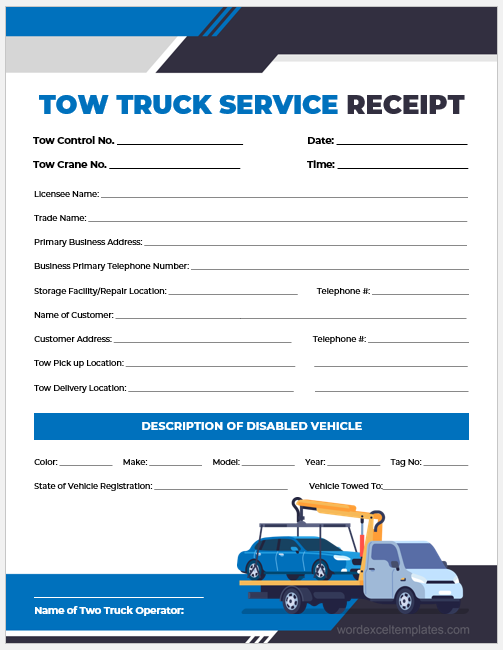 Tow truck service receipt template