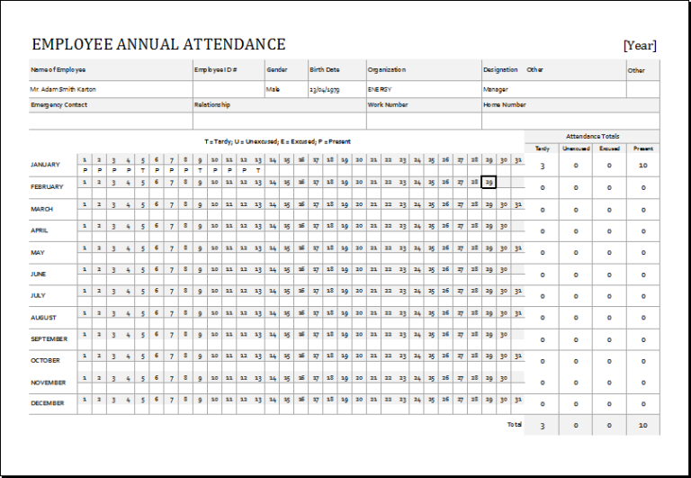 Employee Annual Leave Record Sheet for Excel | Download