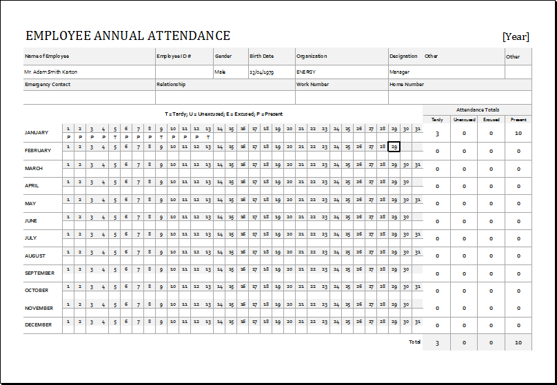 Employee Annual Leave Record Sheet