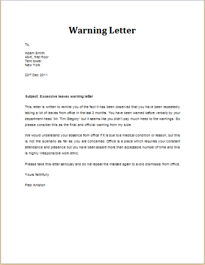 Attendance Letter For Employee from www.wordexceltemplates.com