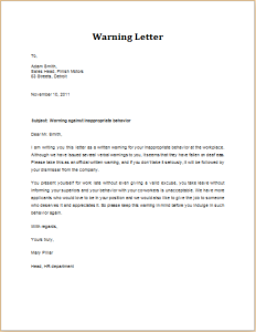 inappropriate behavior warning letter