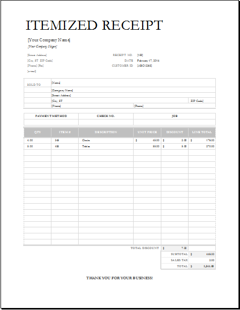 itemized receipt