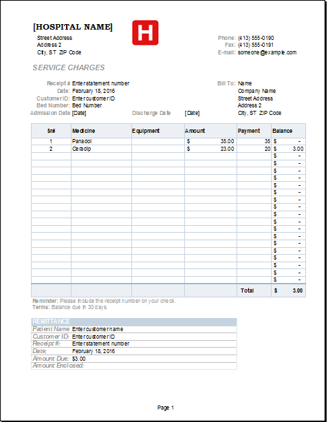 Medical Receipt Template For Excel Word Excel Templates