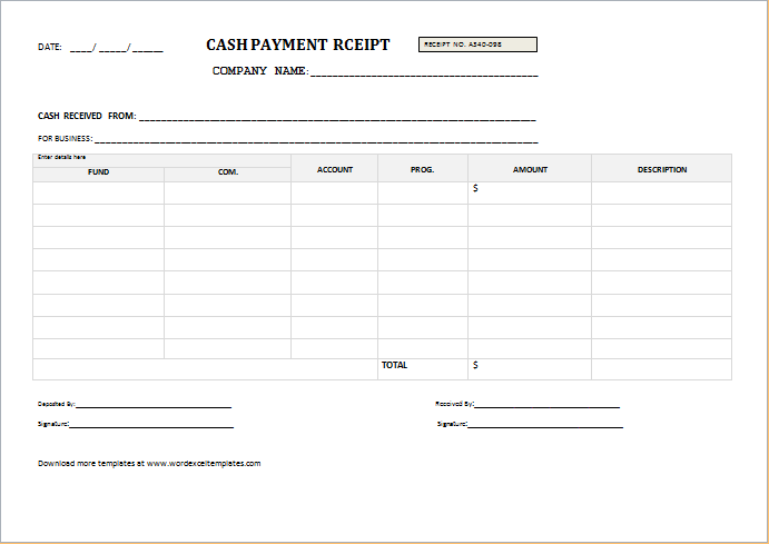 Cash Payment Receipt Template from www.wordexceltemplates.com