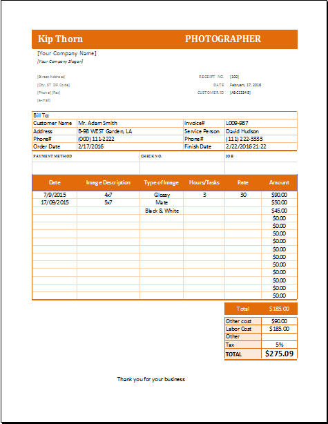 photography receipt