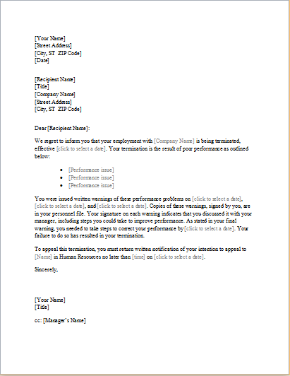 Employee Termination Letter Templates from www.wordexceltemplates.com